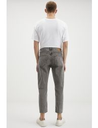 GRIMELANGE GILBERTO Men Carrot Fit Tapered Leg Distressed Washed Thick Textured Denim Grey Jeans - 6