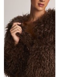Mongolian Fur Jacket in Chocolate Brown - 5