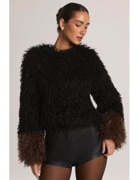 Mongolian Fur Jacket in Black - 5