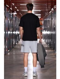GRIMELANGE ASEREJE Men's 100% Organic Cotton Printed Detail Double Pocket Drawstring Short in Heather Gray - 4