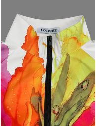 Loose Puff Sleeves Asymmetric Floral Printed Split-Joint High Neck Outerwear - 6