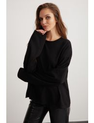 GRIMELANGE BASIL Women's Oversize 100% Organic Cotton Knit Long Sleeve Black T-Shirt - 4