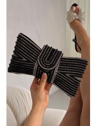 Lemonade Sparkly Pearl Bow Clutch Bag Black - 4