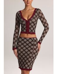 Lace-Trim Low-Rise Midi Skirt in Diagonal Check Print - 4