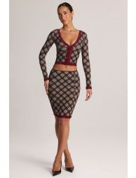 Lace-Trim Low-Rise Midi Skirt in Diagonal Check Print - 8