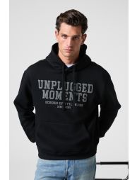 GRIMELANGE CASSIAN Men's Front Puff Print Hooded Drawstring Kangaroo Pocket Black Sweatshirt - 4