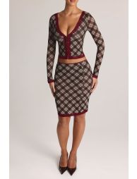 Lace-Trim Low-Rise Midi Skirt in Diagonal Check Print - 1