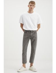 GRIMELANGE GILBERTO Men Carrot Fit Tapered Leg Distressed Washed Thick Textured Denim Grey Jeans