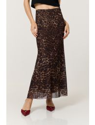 Brown Leopard Print Mesh Maxi Skirt - 6