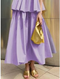 A-Line Loose Pleated Pockets Solid Color Skirts Bottoms - 1