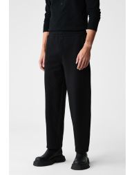 GRIMELANGE ANOMOS Men's Cotton Elastic Waist Double Pocket Wide Leg Relaxed Fit Black Sweatpants - 3