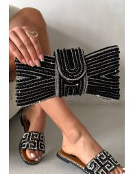 Lemonade Sparkly Pearl Bow Clutch Bag Black - 6
