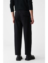 GRIMELANGE ANOMOS Men's Cotton Elastic Waist Double Pocket Wide Leg Relaxed Fit Black Sweatpants - 4