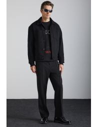 GRIMELANGE Domagoj Men's Organic Cotton Western Print Crew Neck Oversize Black Sweatshirt - 4