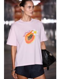 GRIMELANGE CASSIANE Women's Crew Neck Short Sleeve Front and Back Printed Regular Pink T-Shirt - 1