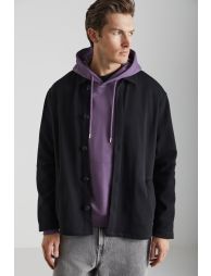 GRIMELANGE CALIANTE Men's Thick Scuba Fabric Shirt-Style Front Buttoned Large Pocket Black Jacket - 3