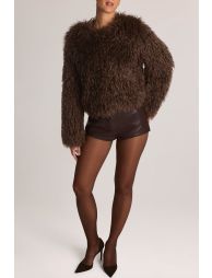 Mongolian Fur Jacket in Chocolate Brown