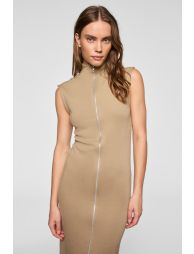 GRIMELANGE FABIENNE Women's Stand Collar Sleeveless Zip-Up Mink Dress - 1
