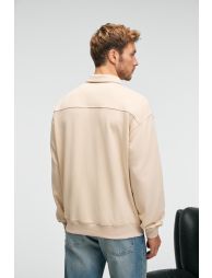 GRIMELANGE AUGUST Men's 100% Cotton Half-Zip Collar Pocket Decorative Tag Beige Sweatshirt - 5
