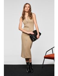 GRIMELANGE FABIENNE Women's Stand Collar Sleeveless Zip-Up Mink Dress - 3