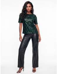 Lovedrobe Emerald Embellished Velvet Short Sleeve Boxy Top