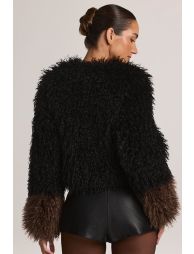 Mongolian Fur Jacket in Black - 1