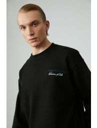 GRIMELANGE LAZINESS Men's Crew Neck 3-Ply Black Sweatshirt - 4