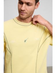 GRIMELANGE JACINTO Men's Crew Neck Cotton Oversized Yellow T-Shirt with Contrast Stitching and Print Details - 3