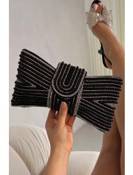 Lemonade Sparkly Pearl Bow Clutch Bag Black - 7