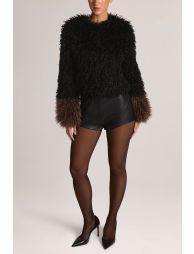 Mongolian Fur Jacket in Black - 4