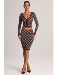 Lace-Trim Low-Rise Midi Skirt in Diagonal Check Print