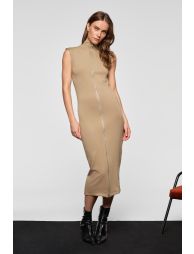 GRIMELANGE FABIENNE Women's Stand Collar Sleeveless Zip-Up Mink Dress - 4