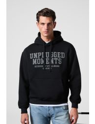 GRIMELANGE CASSIAN Men's Front Puff Print Hooded Drawstring Kangaroo Pocket Black Sweatshirt - 1