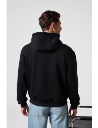 GRIMELANGE CASSIAN Men's Front Puff Print Hooded Drawstring Kangaroo Pocket Black Sweatshirt - 5