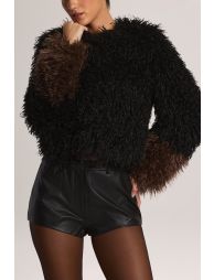 Mongolian Fur Jacket in Black - 3