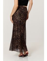 Brown Leopard Print Mesh Maxi Skirt - 5