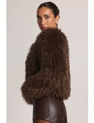 Mongolian Fur Jacket in Chocolate Brown - 4