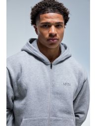 Man Active Boxy Zip Through Hoodie - grey marl - 2