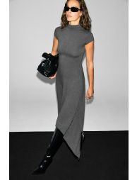 GRIMELANGE CHECK Women's Stand Collar Short Sleeve Asymmetric Cut Anthracite Dress - 2