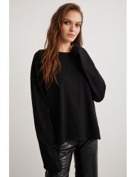 GRIMELANGE BASIL Women's Oversize 100% Organic Cotton Knit Long Sleeve Black T-Shirt - 2