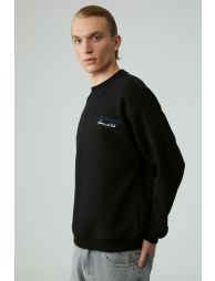 GRIMELANGE LAZINESS Men's Crew Neck 3-Ply Black Sweatshirt - 3