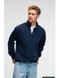 GRIMELANGE BAXTER Men's Stand Collar Zippered Relaxed Navy Sweatshirt - 1