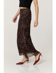Brown Leopard Print Mesh Maxi Skirt - 3