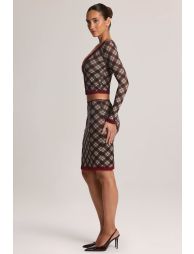 Lace-Trim Low-Rise Midi Skirt in Diagonal Check Print - 3