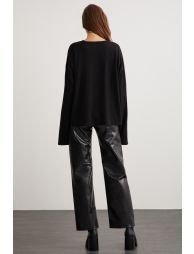 GRIMELANGE BASIL Women's Oversize 100% Organic Cotton Knit Long Sleeve Black T-Shirt - 5