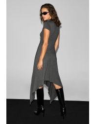 GRIMELANGE CHECK Women's Stand Collar Short Sleeve Asymmetric Cut Anthracite Dress - 5