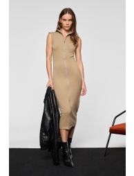 GRIMELANGE FABIENNE Women's Stand Collar Sleeveless Zip-Up Mink Dress - 5