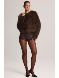 Mongolian Fur Jacket in Chocolate Brown - 2