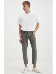 GRIMELANGE GILBERTO Men Carrot Fit Tapered Leg Distressed Washed Thick Textured Denim Grey Jeans - 2