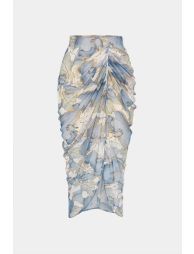 Floral Print Asymmetrical Ruched Skirt - 1